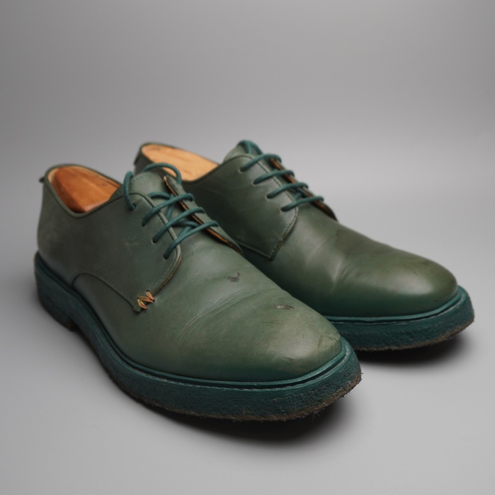 Mens Green Leather Derby Shoes Crepe Sole Lace Up Plain Toe EU 39 US 8 / 8.5